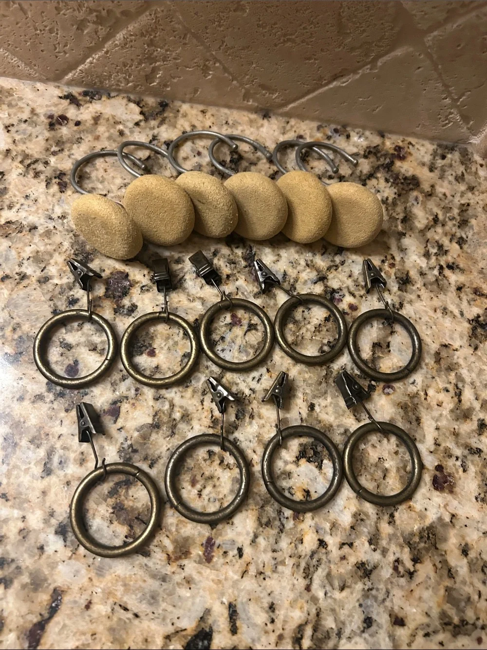 Beige Fabric Shower Curtain Hooks and Antique Brass Clip Rings - Home Accentsset